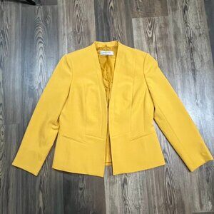 Kasper Womens 8 Jacket Yellow Zip-Pocket Stand Collar Office Career Wear Chic